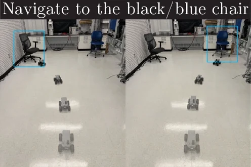 Navigate to the black or blue chair: two composite rollouts, each ending at the boxed chair of that color.
