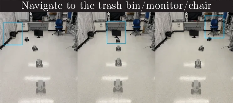 Navigate to the trash bin, monitor or chair: three composite rollouts, each ending at the boxed object.